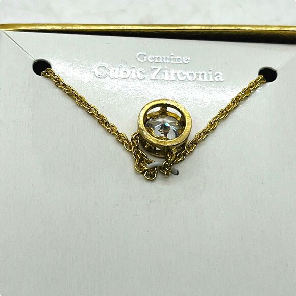 CZ Necklace Womens Clear Zirconia Gold Tone NIB Adjustable Lobster Clasp 18" - Picture 4 of 13
